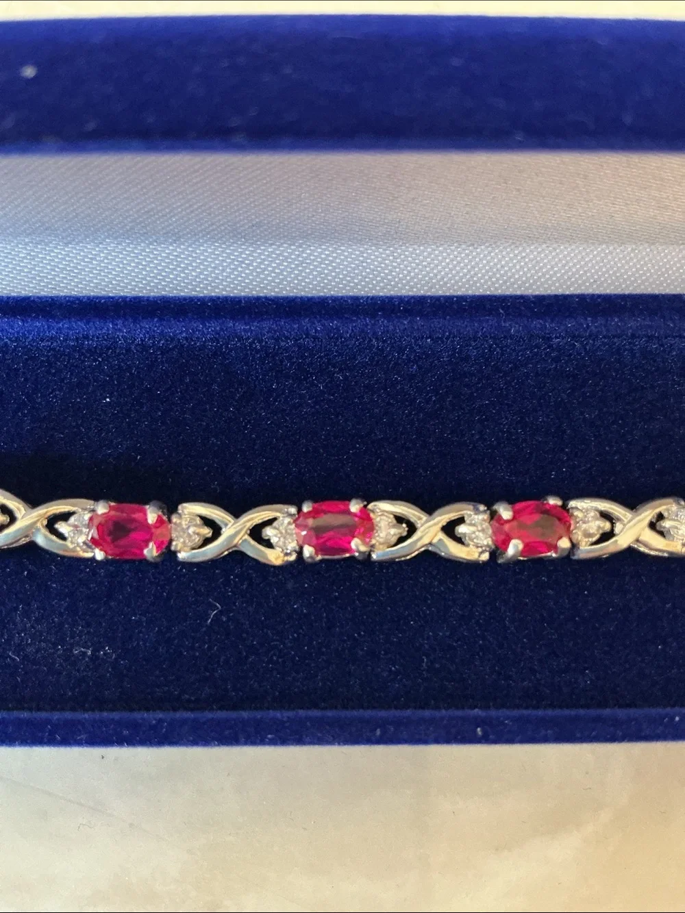 Sterling Silver Bracelet with ruby Gem Accents